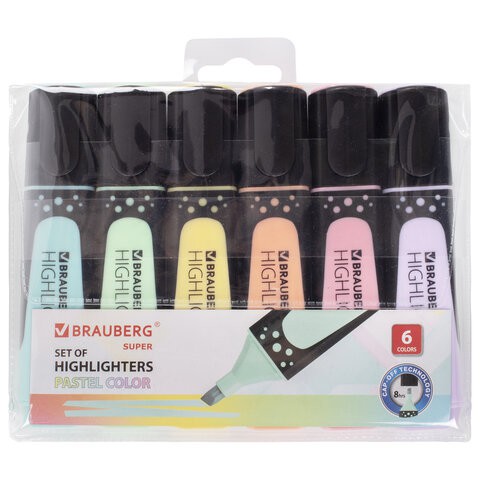 Набор текстовыделителей Brauberg Super Pastel 1-5 мм 6 цветов 151757 цена за 2 шт , 